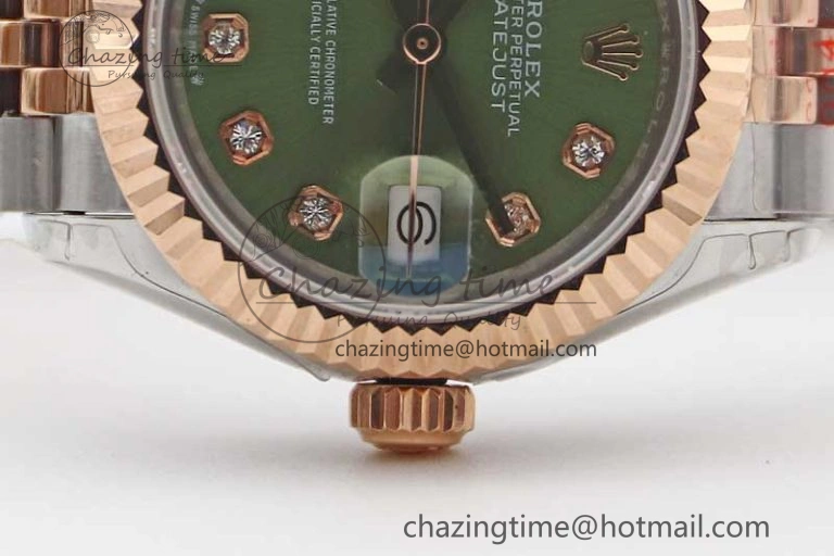 Affordable Lady DateJust 28 SS RG TWF 1:1 Best Edition Green Dial Diamonds Markers on Jubilee Bracelet NH 2130