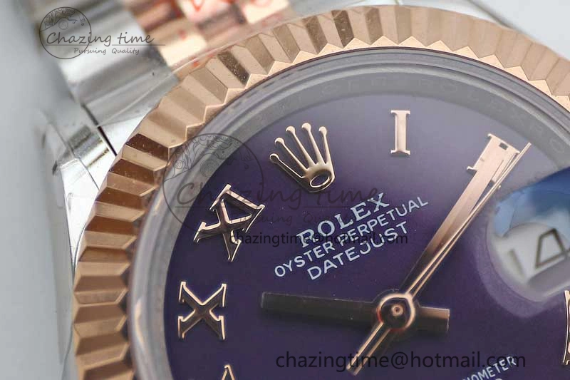 Lady DateJust 28 SS RG TWF 1:1 Best Edition Purple Dial Roman Markers on Jubilee Bracelet NH TimelessDesign 2128