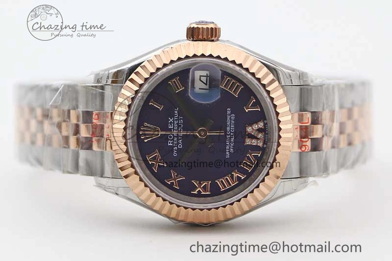 Lady DateJust 28 SS RG TWF 1:1 Best Edition Purple Dial Roman Markers on Jubilee Bracelet NH TimelessDesign 2128