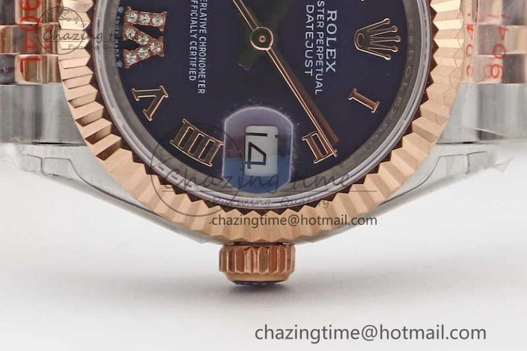 Lady DateJust 28 SS RG TWF 1:1 Best Edition Purple Dial Roman Markers on Jubilee Bracelet NH TimelessDesign 2128