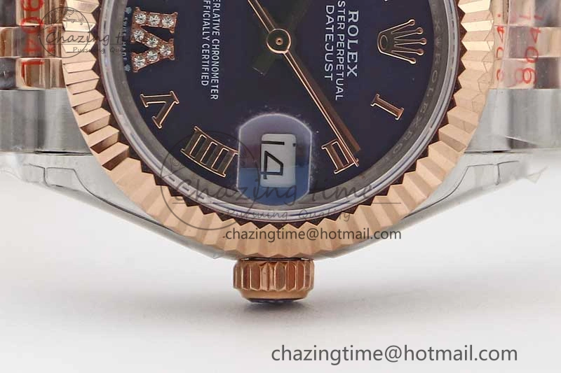 Lady DateJust 28 SS RG TWF 1:1 Best Edition Purple Dial Roman Markers on Jubilee Bracelet NH TimelessDesign 2128