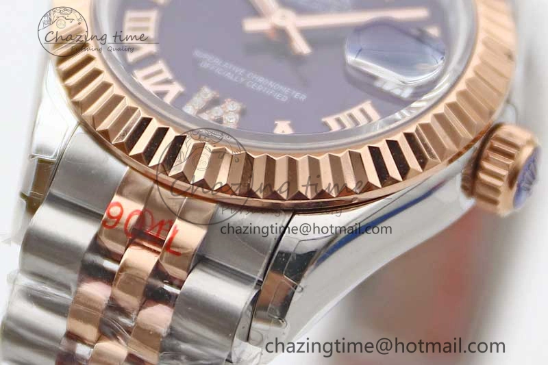 Lady DateJust 28 SS RG TWF 1:1 Best Edition Purple Dial Roman Markers on Jubilee Bracelet NH TimelessDesign 2128