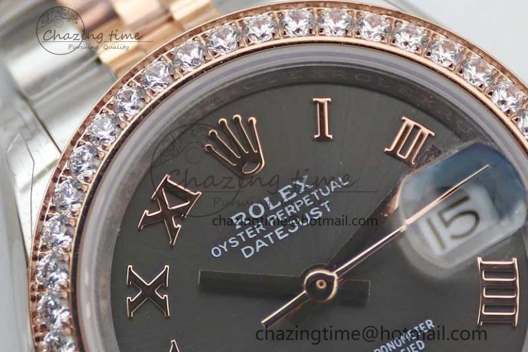 Lady DateJust 28 SS RG TWF Diamonds Bezel 1:1 Best Edition Grey Dial Roman Markers on Jubilee Bracelet NH UrbanStyle 10177