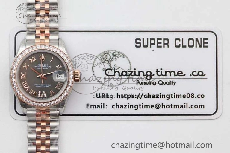 Lady DateJust 28 SS RG TWF Diamonds Bezel 1:1 Best Edition Grey Dial Roman Markers on Jubilee Bracelet NH UrbanStyle 10177