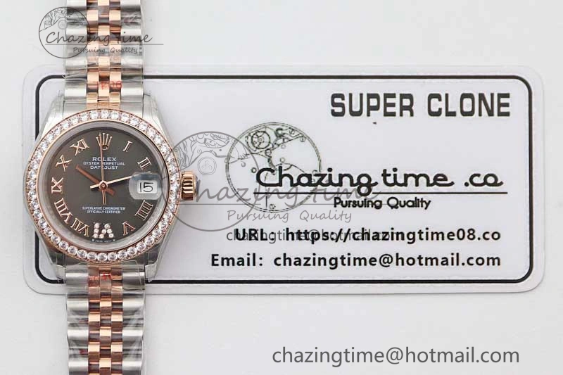 Lady DateJust 28 SS RG TWF Diamonds Bezel 1:1 Best Edition Grey Dial Roman Markers on Jubilee Bracelet NH UrbanStyle 10177