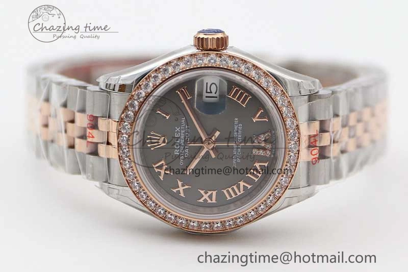 Lady DateJust 28 SS RG TWF Diamonds Bezel 1:1 Best Edition Grey Dial Roman Markers on Jubilee Bracelet NH UrbanStyle 10177