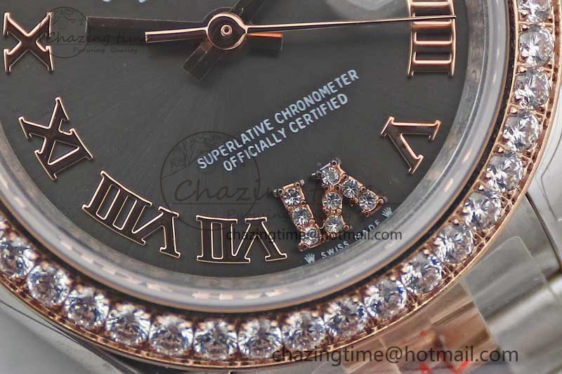 Lady DateJust 28 SS RG TWF Diamonds Bezel 1:1 Best Edition Grey Dial Roman Markers on Jubilee Bracelet NH UrbanStyle 10177