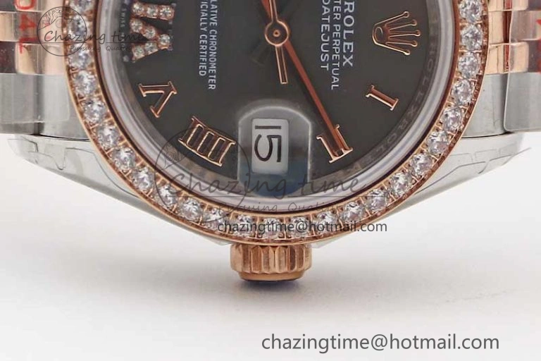 Lady DateJust 28 SS RG TWF Diamonds Bezel 1:1 Best Edition Grey Dial Roman Markers on Jubilee Bracelet NH UrbanStyle 10177