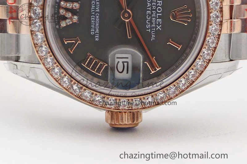 Lady DateJust 28 SS RG TWF Diamonds Bezel 1:1 Best Edition Grey Dial Roman Markers on Jubilee Bracelet NH UrbanStyle 10177