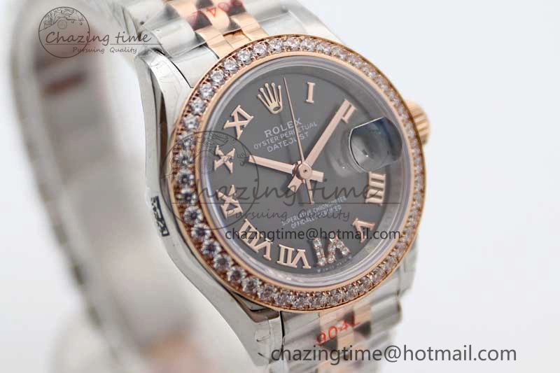 Lady DateJust 28 SS RG TWF Diamonds Bezel 1:1 Best Edition Grey Dial Roman Markers on Jubilee Bracelet NH UrbanStyle 10177