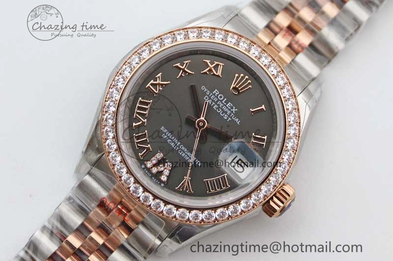 Lady DateJust 28 SS RG TWF Diamonds Bezel 1:1 Best Edition Grey Dial Roman Markers on Jubilee Bracelet NH UrbanStyle 10177
