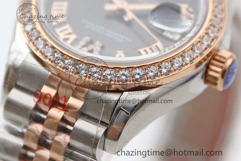 Lady DateJust 28 SS RG TWF Diamonds Bezel 1:1 Best Edition Grey Dial Roman Markers on Jubilee Bracelet NH UrbanStyle 10177