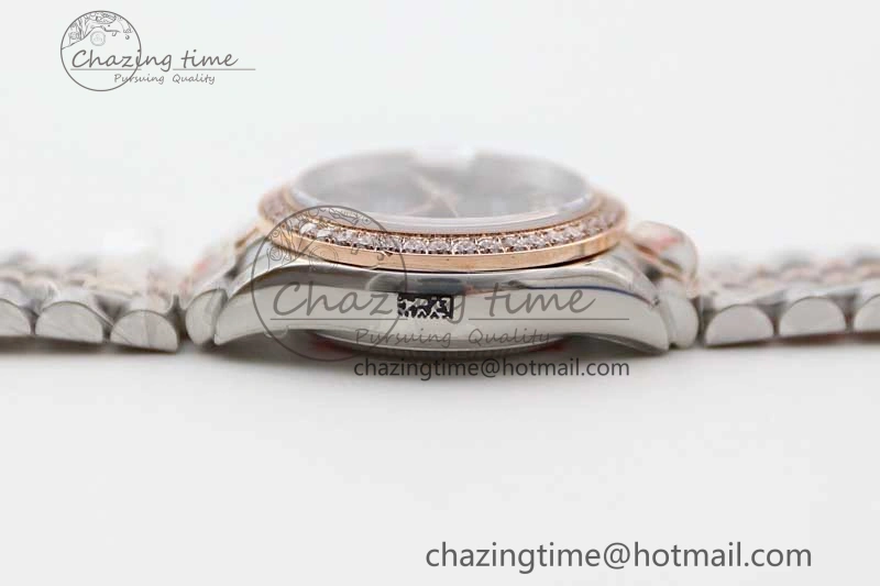 Lady DateJust 28 SS RG TWF Diamonds Bezel 1:1 Best Edition Grey Dial Roman Markers on Jubilee Bracelet NH UrbanStyle 10177