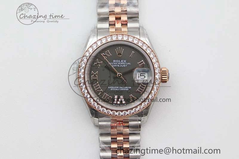 Lady DateJust 28 SS RG TWF Diamonds Bezel 1:1 Best Edition Grey Dial Roman Markers on Jubilee Bracelet NH UrbanStyle 10177