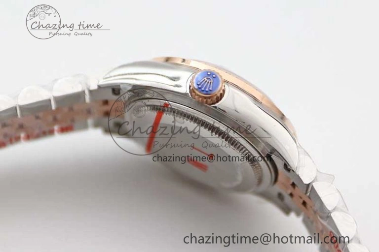 Lady DateJust 28 SS RG TWF Diamonds Bezel 1:1 Best Edition White Dial Roman Markers on Jubilee Bracelet NH EyeCatching 10179