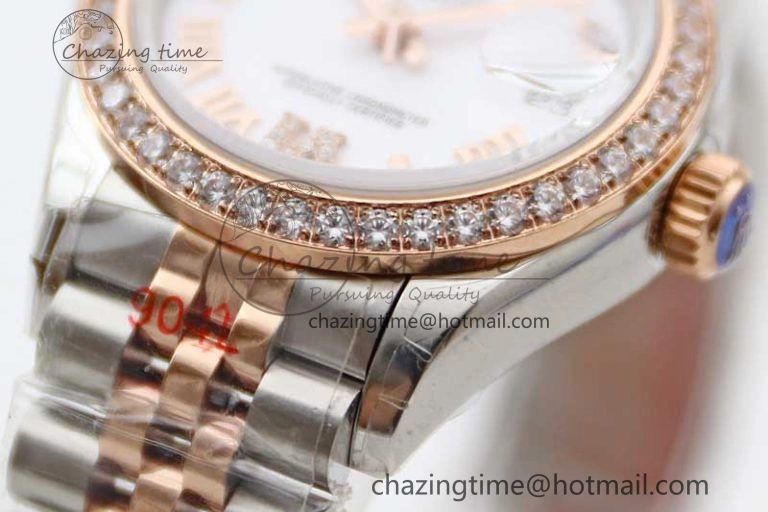 Lady DateJust 28 SS RG TWF Diamonds Bezel 1:1 Best Edition White Dial Roman Markers on Jubilee Bracelet NH EyeCatching 10179