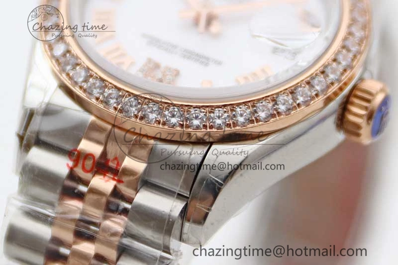 Lady DateJust 28 SS RG TWF Diamonds Bezel 1:1 Best Edition White Dial Roman Markers on Jubilee Bracelet NH EyeCatching 10179