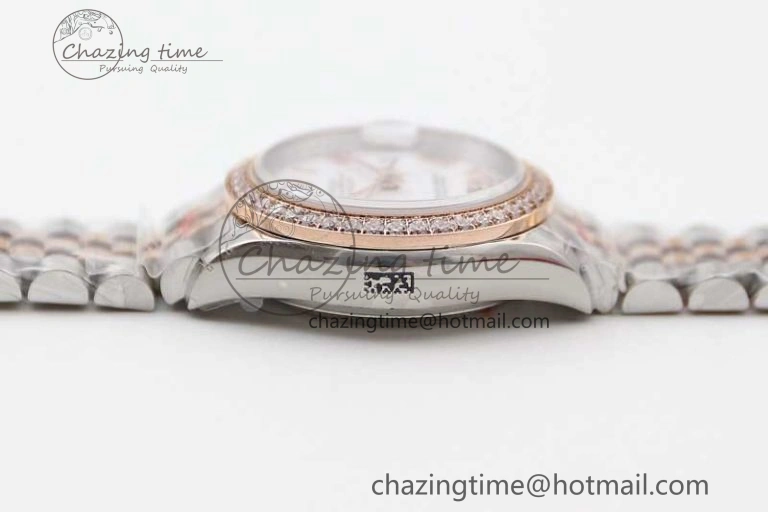 Lady DateJust 28 SS RG TWF Diamonds Bezel 1:1 Best Edition White Dial Roman Markers on Jubilee Bracelet NH EyeCatching 10179