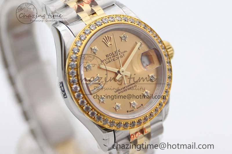 SmartChoice Lady DateJust 28 SS YG TWF Diamonds Bezel 1:1 Best Edition Gold Dial Diam Roman Markers on Jubilee Bracelet NH 10184