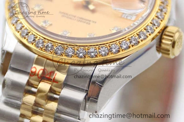 SmartChoice Lady DateJust 28 SS YG TWF Diamonds Bezel 1:1 Best Edition Gold Dial Diam Roman Markers on Jubilee Bracelet NH 10184