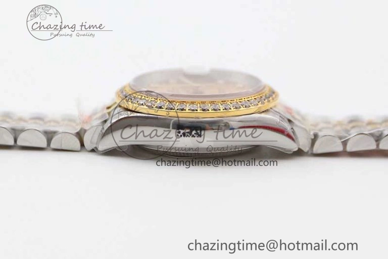 SmartChoice Lady DateJust 28 SS YG TWF Diamonds Bezel 1:1 Best Edition Gold Dial Diam Roman Markers on Jubilee Bracelet NH 10184