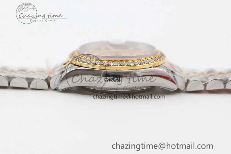 SmartChoice Lady DateJust 28 SS YG TWF Diamonds Bezel 1:1 Best Edition Gold Dial Diam Roman Markers on Jubilee Bracelet NH 10184