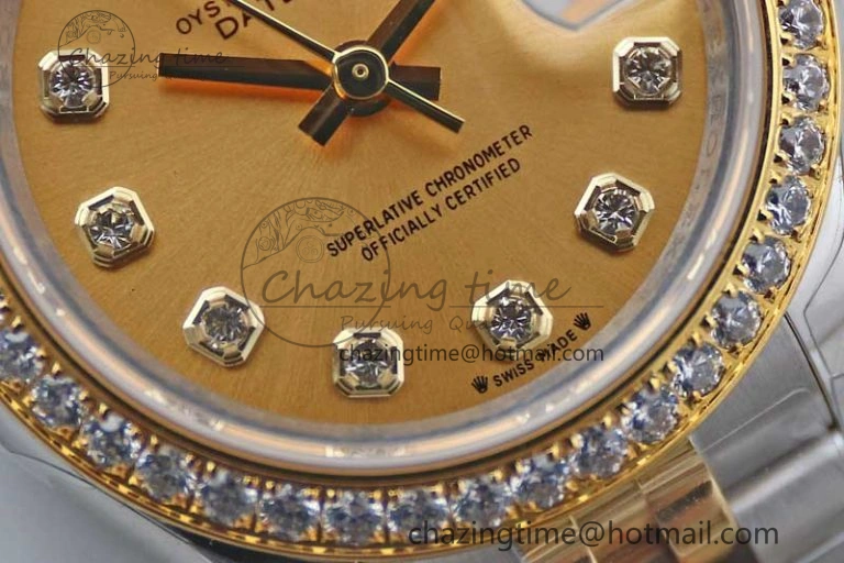Lady DateJust 28 SS YG TWF Diamonds Bezel 1:1 Best Edition Gold Dial Diamond Markers on Jubilee Bracelet NH Classic 2133