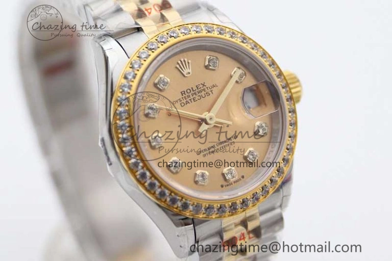 Lady DateJust 28 SS YG TWF Diamonds Bezel 1:1 Best Edition Gold Dial Diamond Markers on Jubilee Bracelet NH Classic 2133