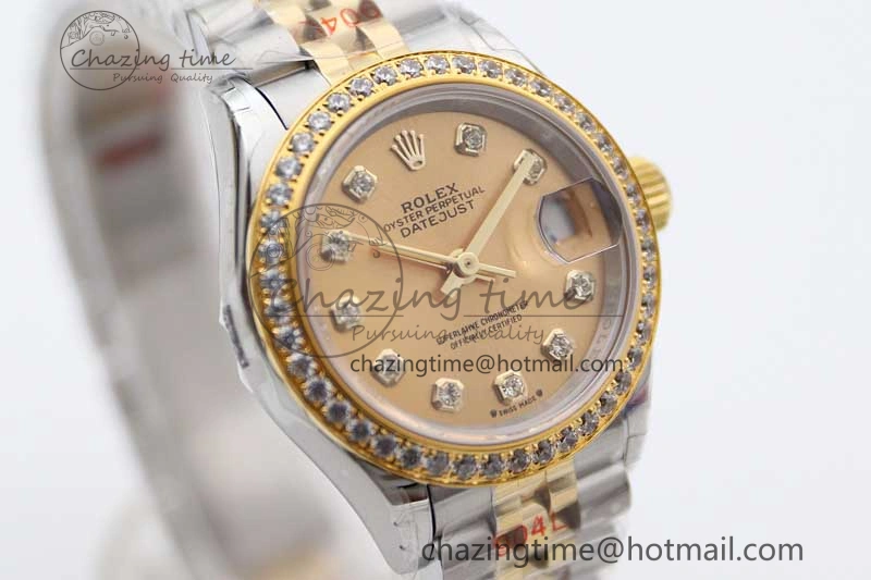 Lady DateJust 28 SS YG TWF Diamonds Bezel 1:1 Best Edition Gold Dial Diamond Markers on Jubilee Bracelet NH Classic 2133