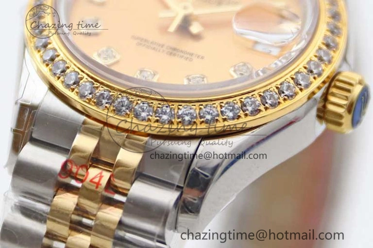 Lady DateJust 28 SS YG TWF Diamonds Bezel 1:1 Best Edition Gold Dial Diamond Markers on Jubilee Bracelet NH Classic 2133