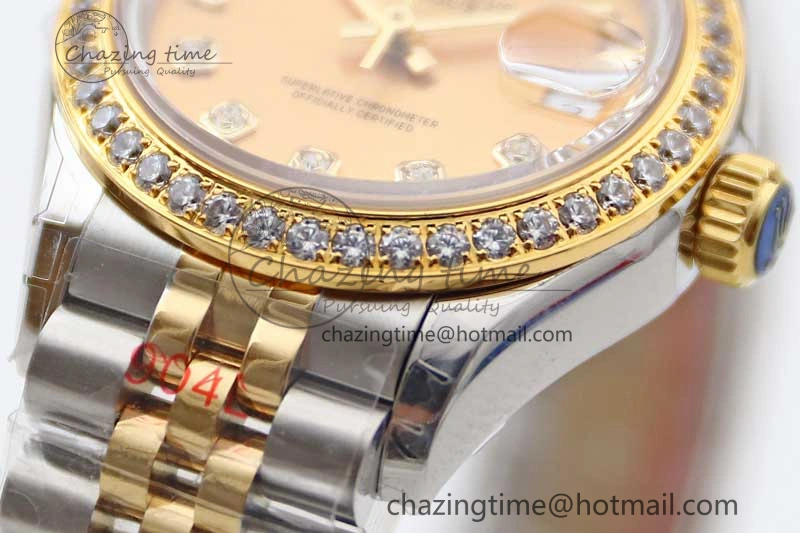 Lady DateJust 28 SS YG TWF Diamonds Bezel 1:1 Best Edition Gold Dial Diamond Markers on Jubilee Bracelet NH Classic 2133