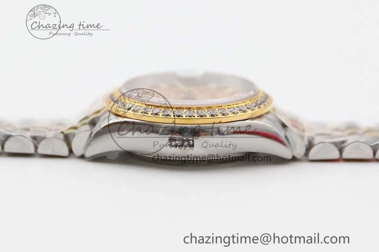 Lady DateJust 28 SS YG TWF Diamonds Bezel 1:1 Best Edition Gold Dial Diamond Markers on Jubilee Bracelet NH Classic 2133