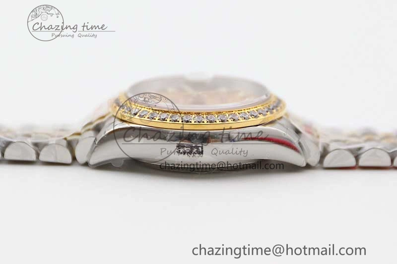 Lady DateJust 28 SS YG TWF Diamonds Bezel 1:1 Best Edition Gold Dial Diamond Markers on Jubilee Bracelet NH Classic 2133