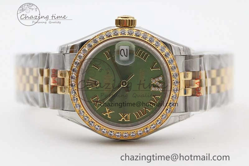 Seasonal Lady DateJust 28 SS YG TWF Diamonds Bezel 1:1 Best Edition Green Dial Roman Markers on Jubilee Bracelet NH 2135