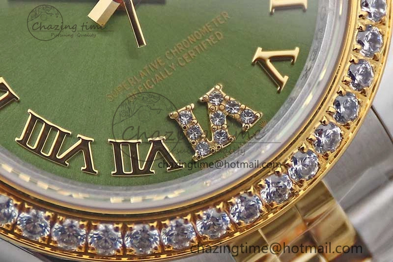 Seasonal Lady DateJust 28 SS YG TWF Diamonds Bezel 1:1 Best Edition Green Dial Roman Markers on Jubilee Bracelet NH 2135