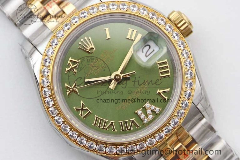 Seasonal Lady DateJust 28 SS YG TWF Diamonds Bezel 1:1 Best Edition Green Dial Roman Markers on Jubilee Bracelet NH 2135