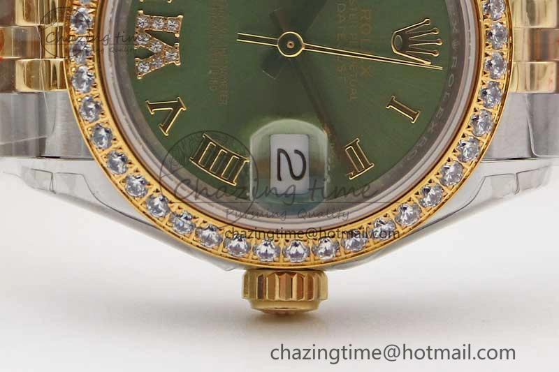 Seasonal Lady DateJust 28 SS YG TWF Diamonds Bezel 1:1 Best Edition Green Dial Roman Markers on Jubilee Bracelet NH 2135