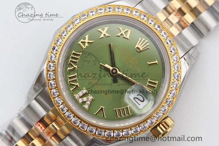 Seasonal Lady DateJust 28 SS YG TWF Diamonds Bezel 1:1 Best Edition Green Dial Roman Markers on Jubilee Bracelet NH 2135