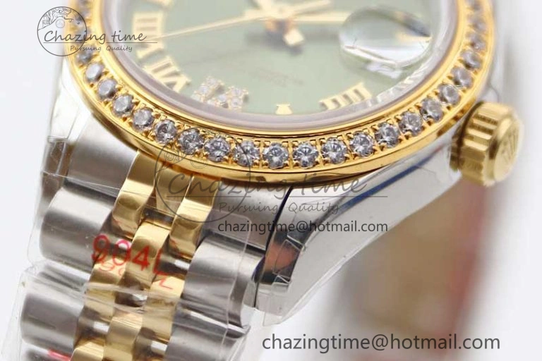 Seasonal Lady DateJust 28 SS YG TWF Diamonds Bezel 1:1 Best Edition Green Dial Roman Markers on Jubilee Bracelet NH 2135
