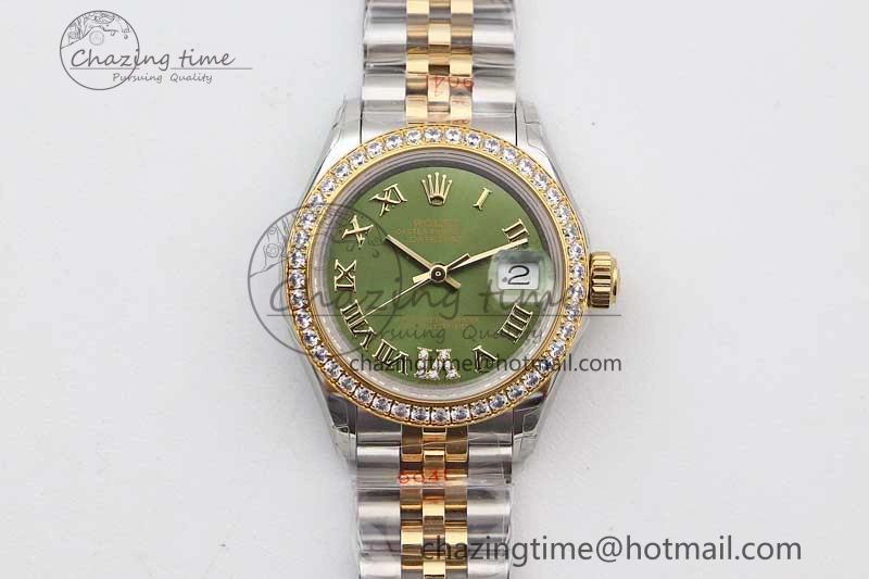 Seasonal Lady DateJust 28 SS YG TWF Diamonds Bezel 1:1 Best Edition Green Dial Roman Markers on Jubilee Bracelet NH 2135