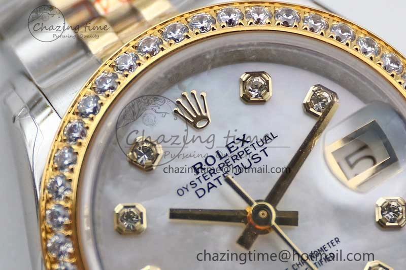 Lady DateJust 28 SS YG TWF Diamonds Bezel 1:1 Best Edition White MOP Dial Diamond Markers on Jubilee Bracelet NH Classic 10183