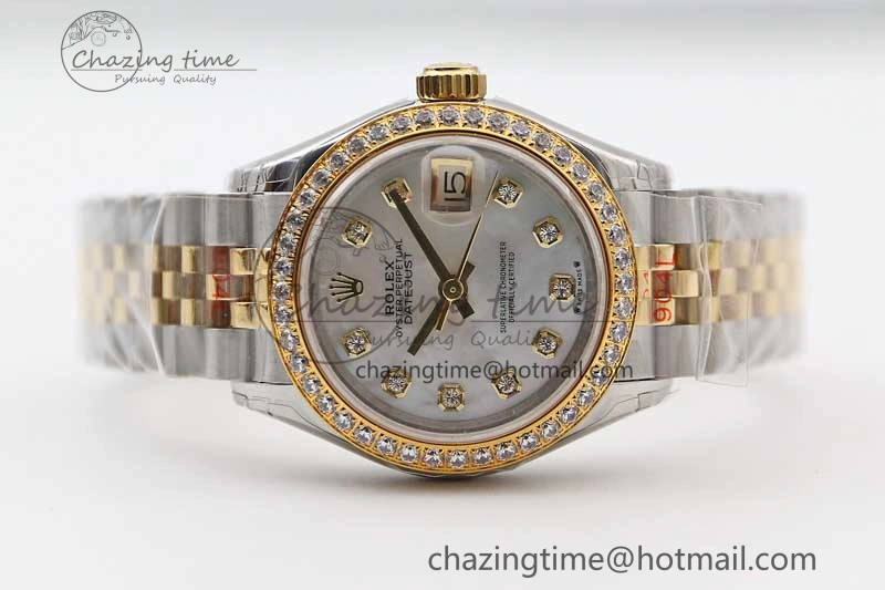 Lady DateJust 28 SS YG TWF Diamonds Bezel 1:1 Best Edition White MOP Dial Diamond Markers on Jubilee Bracelet NH Classic 10183
