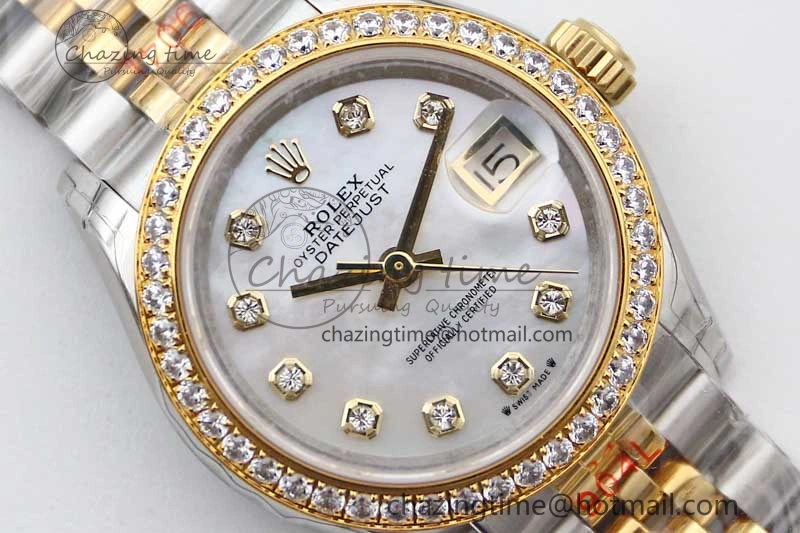 Lady DateJust 28 SS YG TWF Diamonds Bezel 1:1 Best Edition White MOP Dial Diamond Markers on Jubilee Bracelet NH Classic 10183