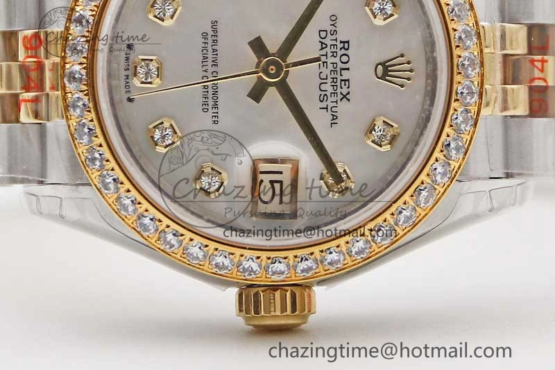 Lady DateJust 28 SS YG TWF Diamonds Bezel 1:1 Best Edition White MOP Dial Diamond Markers on Jubilee Bracelet NH Classic 10183