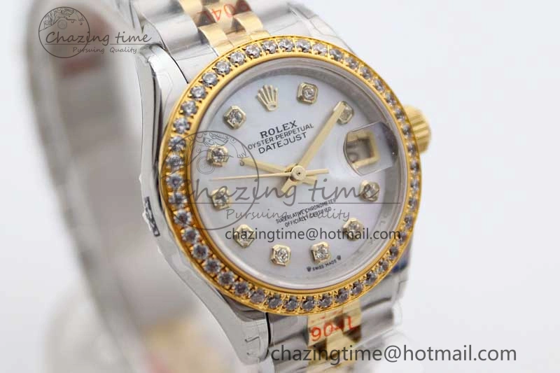 Lady DateJust 28 SS YG TWF Diamonds Bezel 1:1 Best Edition White MOP Dial Diamond Markers on Jubilee Bracelet NH Classic 10183