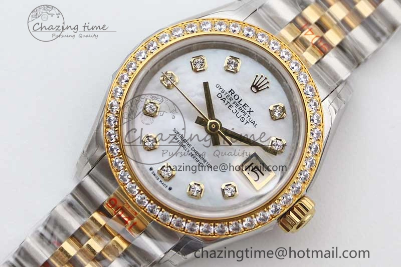 Lady DateJust 28 SS YG TWF Diamonds Bezel 1:1 Best Edition White MOP Dial Diamond Markers on Jubilee Bracelet NH Classic 10183