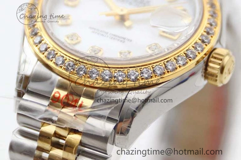 Lady DateJust 28 SS YG TWF Diamonds Bezel 1:1 Best Edition White MOP Dial Diamond Markers on Jubilee Bracelet NH Classic 10183