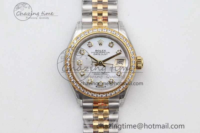 Lady DateJust 28 SS YG TWF Diamonds Bezel 1:1 Best Edition White MOP Dial Diamond Markers on Jubilee Bracelet NH Classic 10183