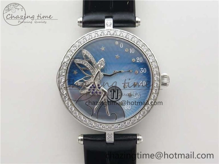 Lady Féerie Full Diamonds 5GF Best Edition Blue Dial on Leather Strap Quartz SmoothTexture 10016