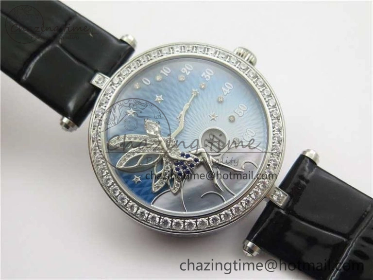 Lady Féerie Full Diamonds 5GF Best Edition Blue Dial on Leather Strap Quartz SmoothTexture 10016